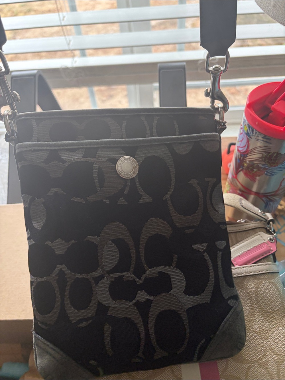 Coach Black Signature Crossbody with Gray Logo